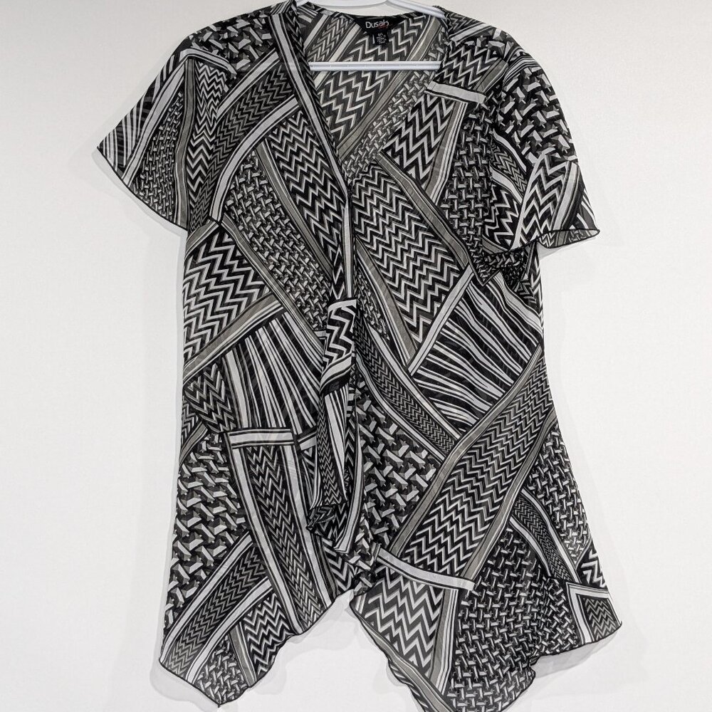 *3/$10* Dusak Designs Geometric Sheer Handkerchief Coverup Black Grey Size Large